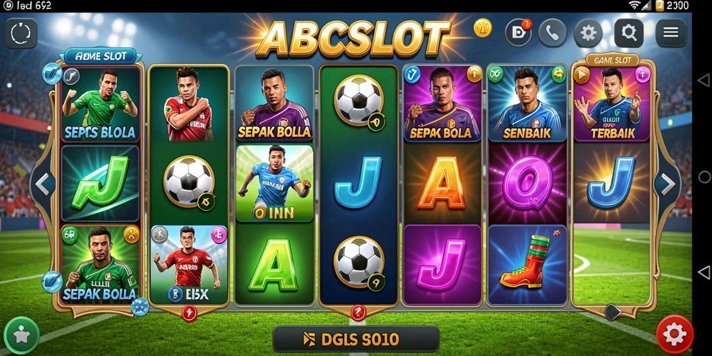 Tampilan seru gameplay ABCSLOT dengan tema sepak bola.