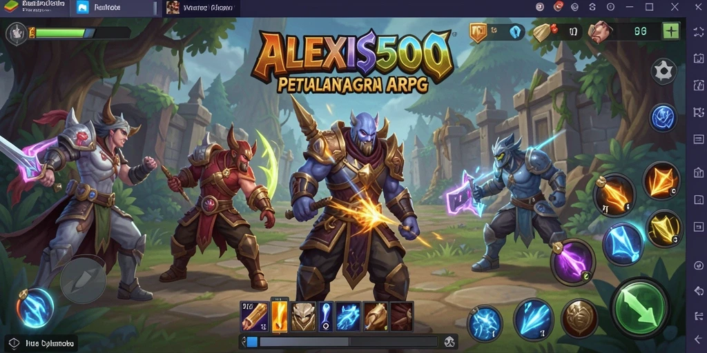 Screenshot gameplay ALEXIS500 menampilkan aksi seru dalam pertempuran ARPG.