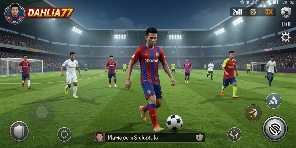 Screenshot dari gameplay DAHLIA77 yang menampilkan aksi sepak bola mendebarkan.
