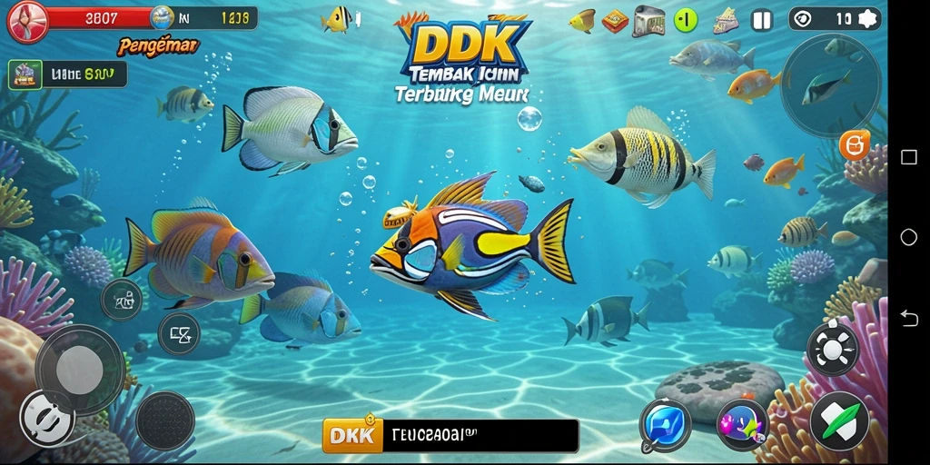 Tampilan gameplay DKK yang menarik saat menembak ikan di bawah laut.