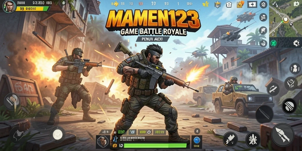 Tampilan aksi sengit dalam MAMEN123 dengan gameplay Battle Royale.