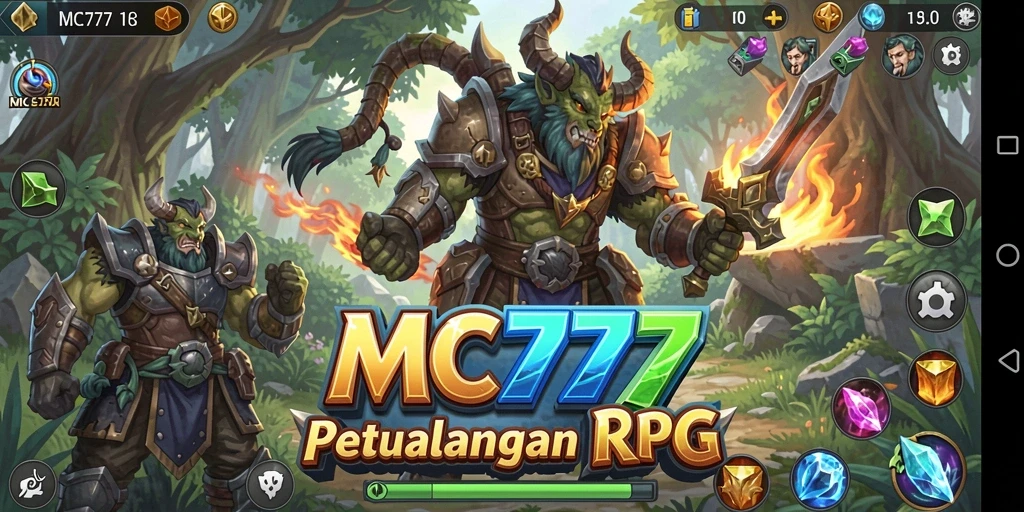 Tampilan utama gameplay MC777 dengan pertarungan RPG yang seru.