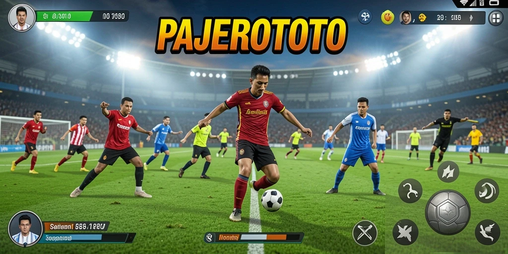 Tampilan screenshot PAJEROTOTO menunjukkan aksi seru di lapangan sepak bola.