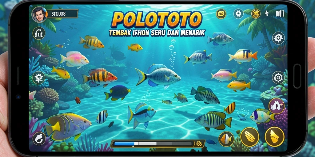 Gameplay seru POLOTOTO saat menembak ikan di lautan.