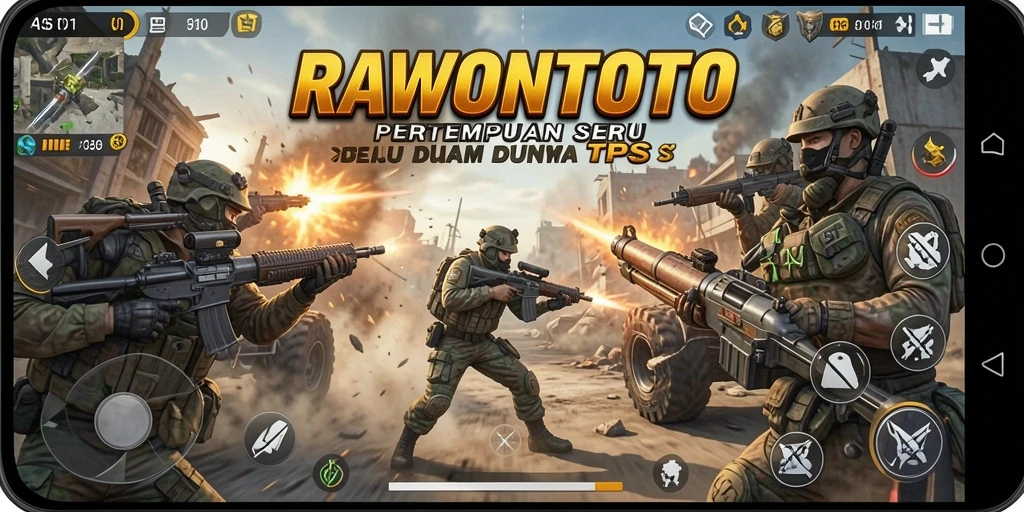 Tampilan seru gameplay RAWONTOTO dalam pertempuran TPS.