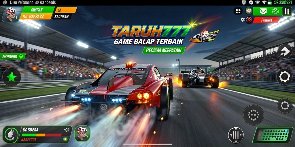 Tampilan aksi balap seru dalam TARUH777 dengan mobil-mobil keren.