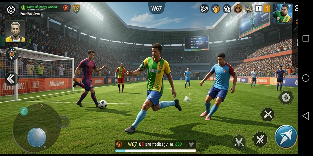 Tampilan utama gameplay W67 yang menampilkan aksi olahraganya.