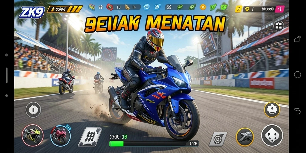 Gameplay ZK9 menunjukkan aksi balap motor yang mendebarkan.